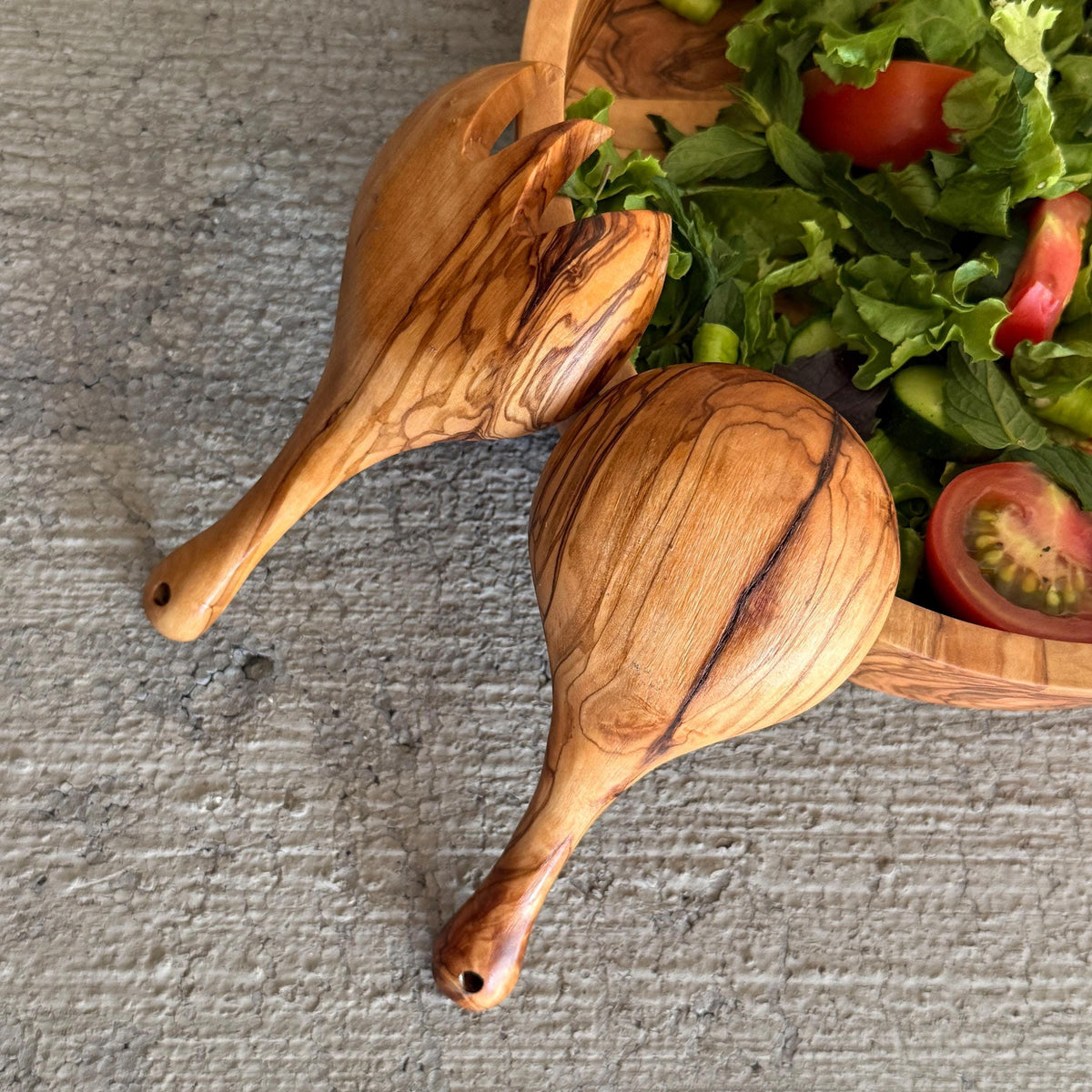 Handmade Olive Wood Salad Spoon Set, Small Serving Spoons