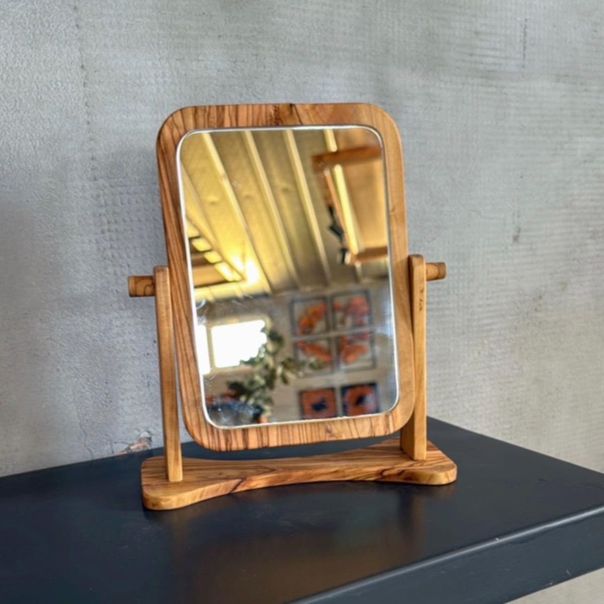 Handcrafted Olive Wood Table Mirror | Rustic Vanity Mirror | Personalized Gift