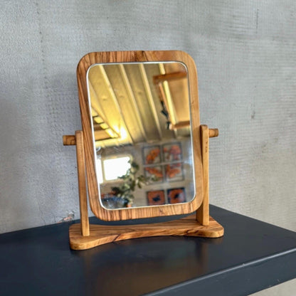 Handcrafted Olive Wood Table Mirror | Rustic Vanity Mirror | Personalized Gift