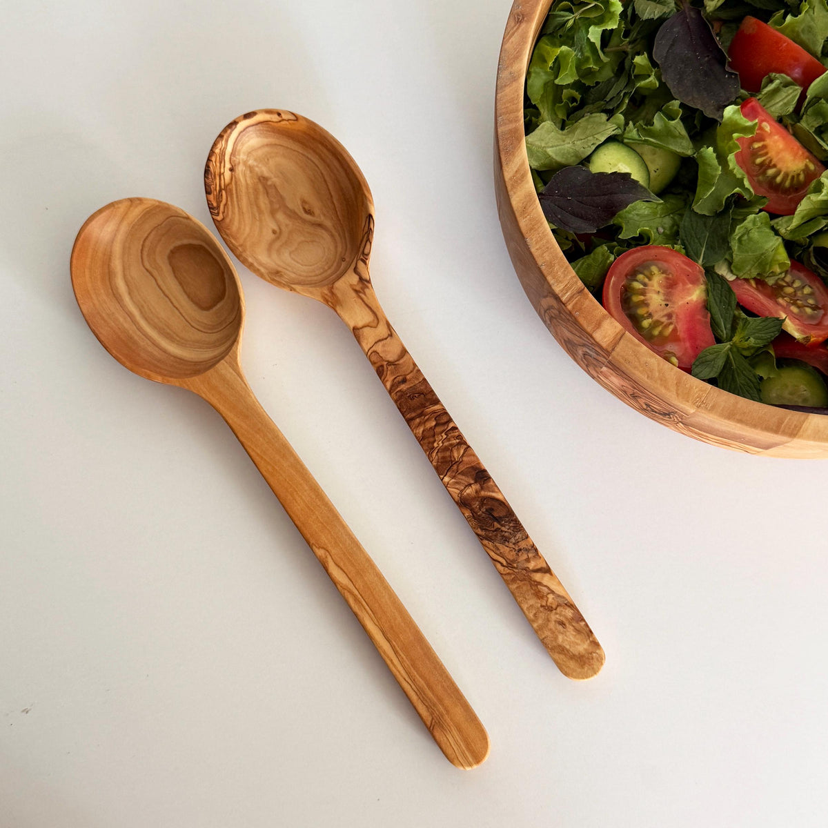 Handcrafted Olive Wood Spoon – Rustic Wooden Spoon for Serving & Cooking | Single or Set of 2 | Eco-Friendly Natural Utensils