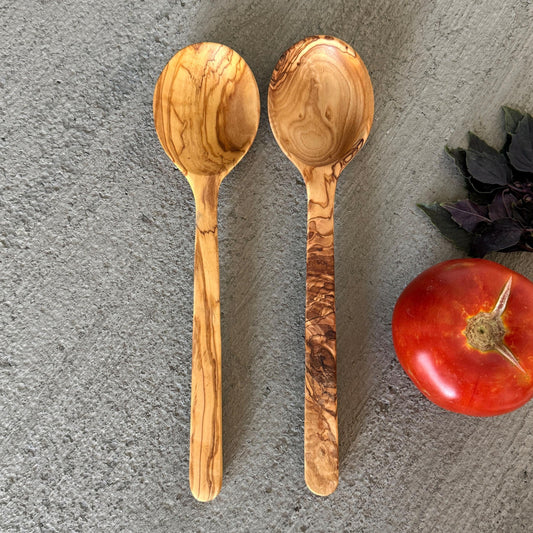 Handcrafted Olive Wood Spoon – Rustic Wooden Spoon for Serving & Cooking | Single or Set of 2 | Eco-Friendly Natural Utensils