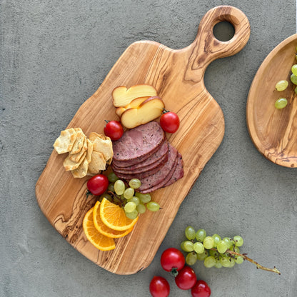 Live Edge Olive Wood Serving Board with Handle | Natural Wooden Charcuterie Board