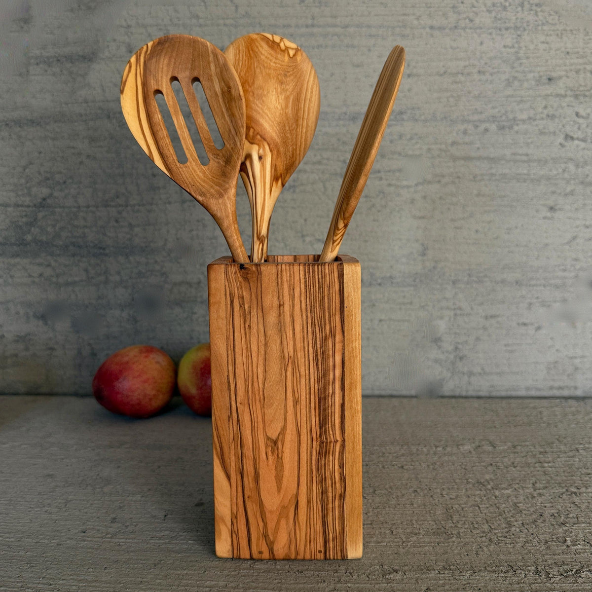 Handmade Olive Wood Utensil Holder, Authentic Kitchenware
