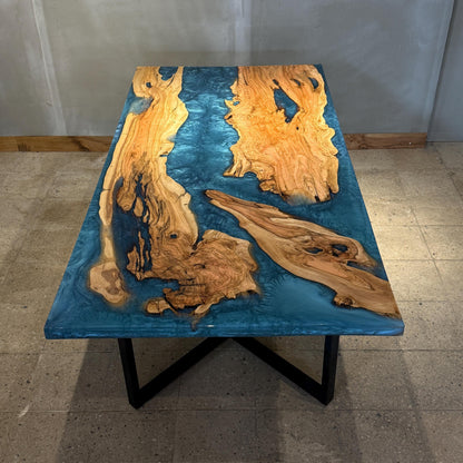 Handcrafted Olive Wood &  Epoxy Dining Table – Custom Made, 200x100 cm Statement Piece