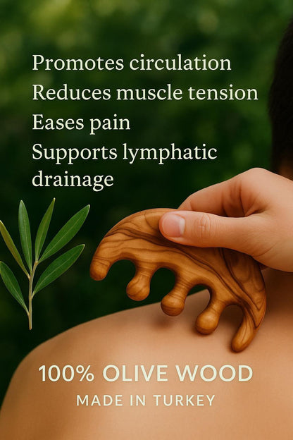 Handmade Olive Wood Gua Sha Comb | Lymphatic Drainage Massage Tool