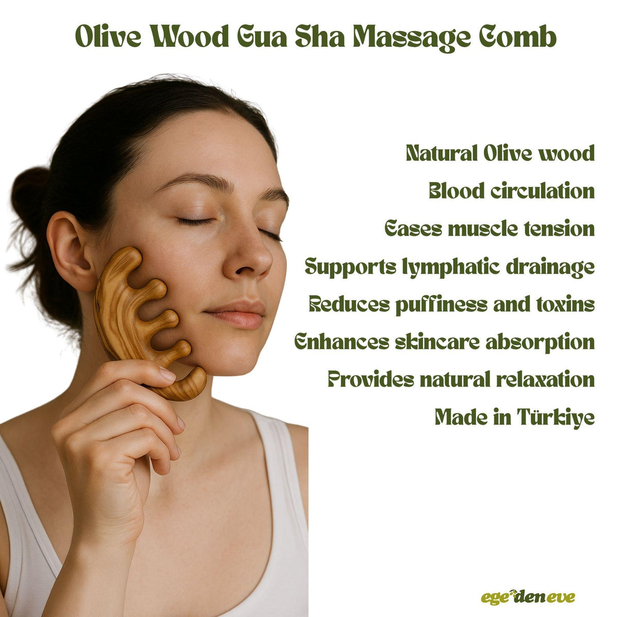 Handmade Olive Wood Gua Sha Comb | Lymphatic Drainage Massage Tool