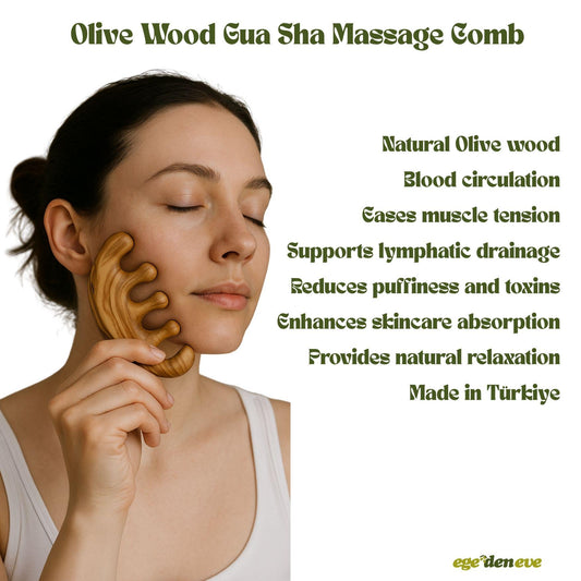 Handmade Olive Wood Gua Sha Comb | Lymphatic Drainage Massage Tool