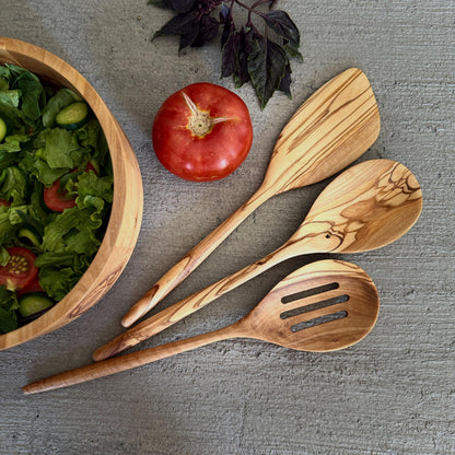 Olive Wood Organic Cutlery / Salad Serving Spoon Set