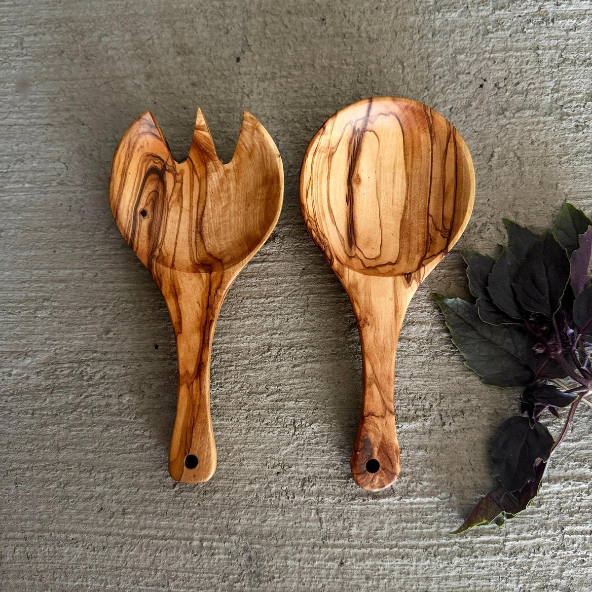 Handmade Olive Wood Salad Spoon Set, Small Serving Spoons