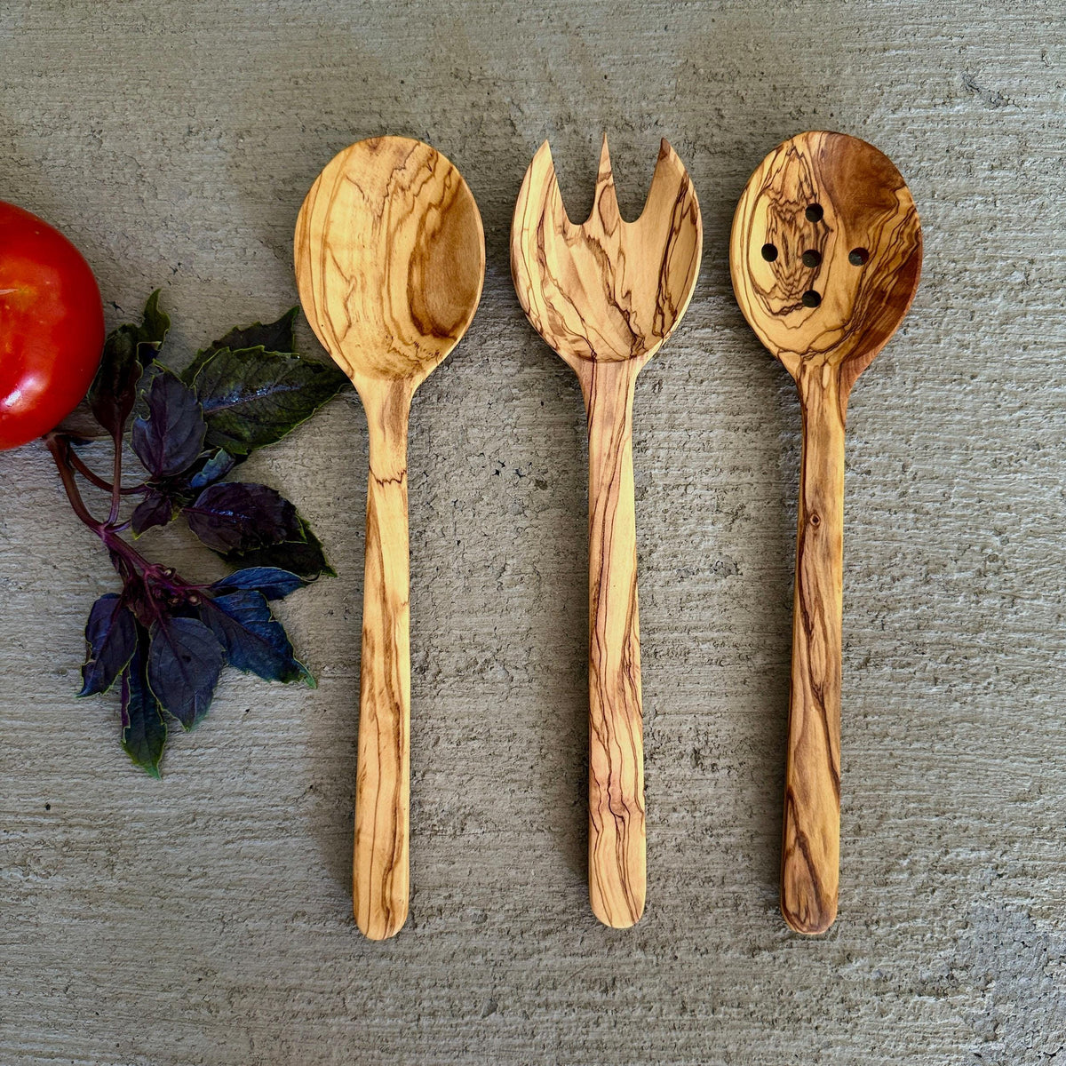 Olive Wood Kitchen Utensil Set, Salad Servers