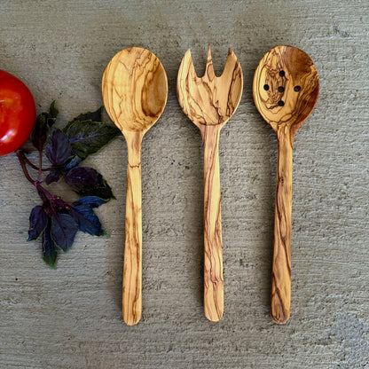 Olive Wood Kitchen Utensil Set, Salad Servers