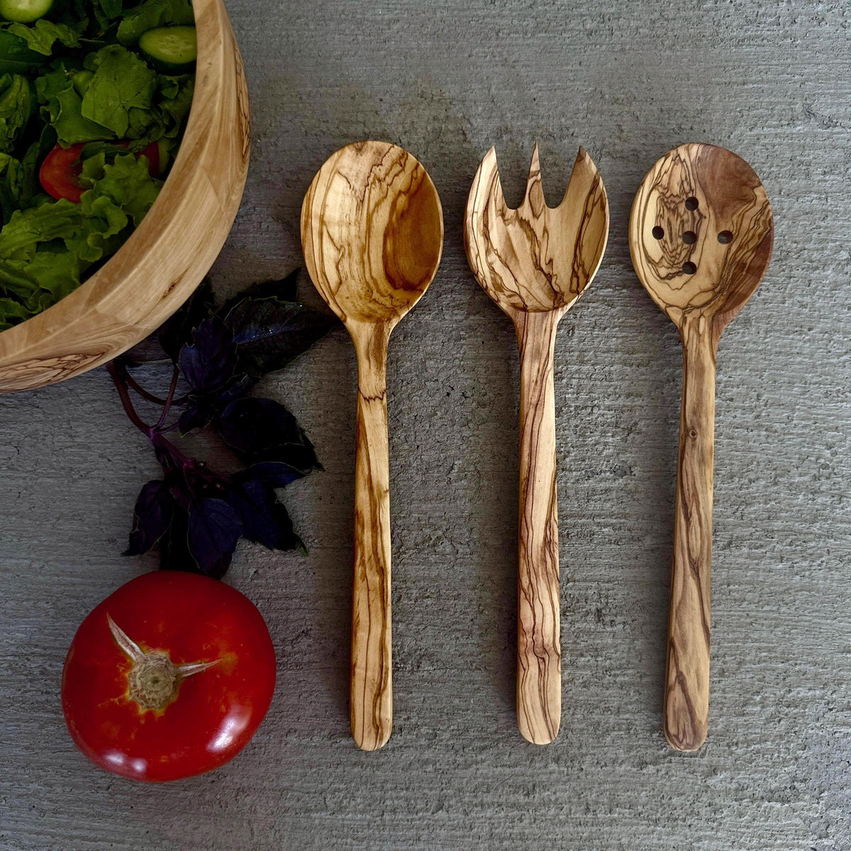 Olive Wood Kitchen Utensil Set, Salad Servers