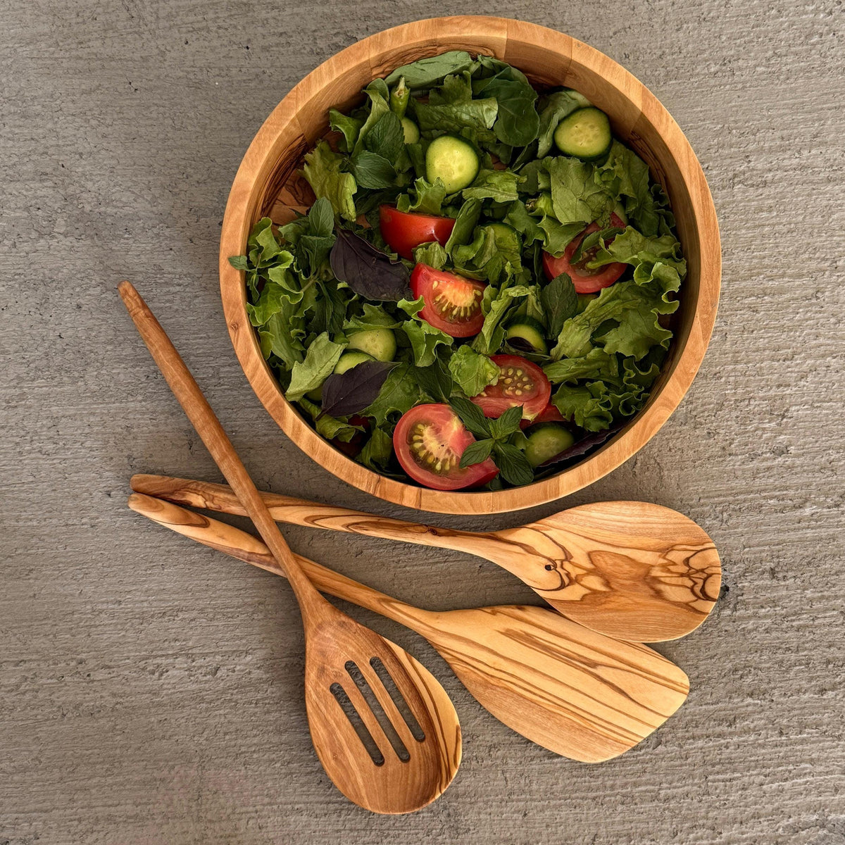 Olive Wood Organic Cutlery / Salad Serving Spoon Set