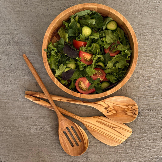 Couverts en bois d'olivier bio / Ensemble de couverts à salade