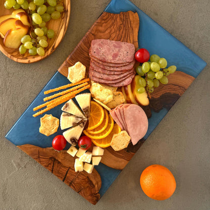 Handmade Olive Wood & Blue Resin Charcuterie Board