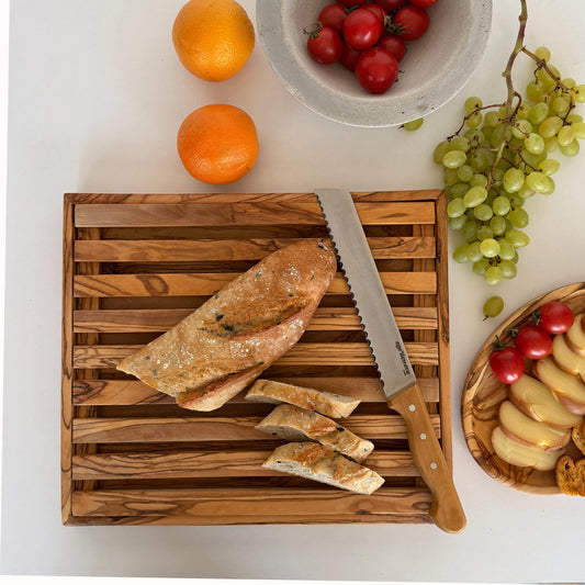 Olive Wood Bread Slicer | Antibacterial Pastry Cutting Board