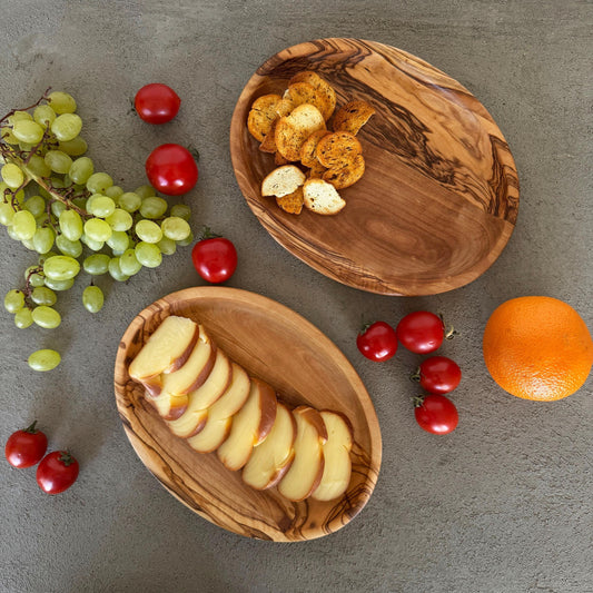 Handcrafted Olive Wood Oval Snack Plate | Natural Serving Dish for Appetizers, Nuts, and Sweets