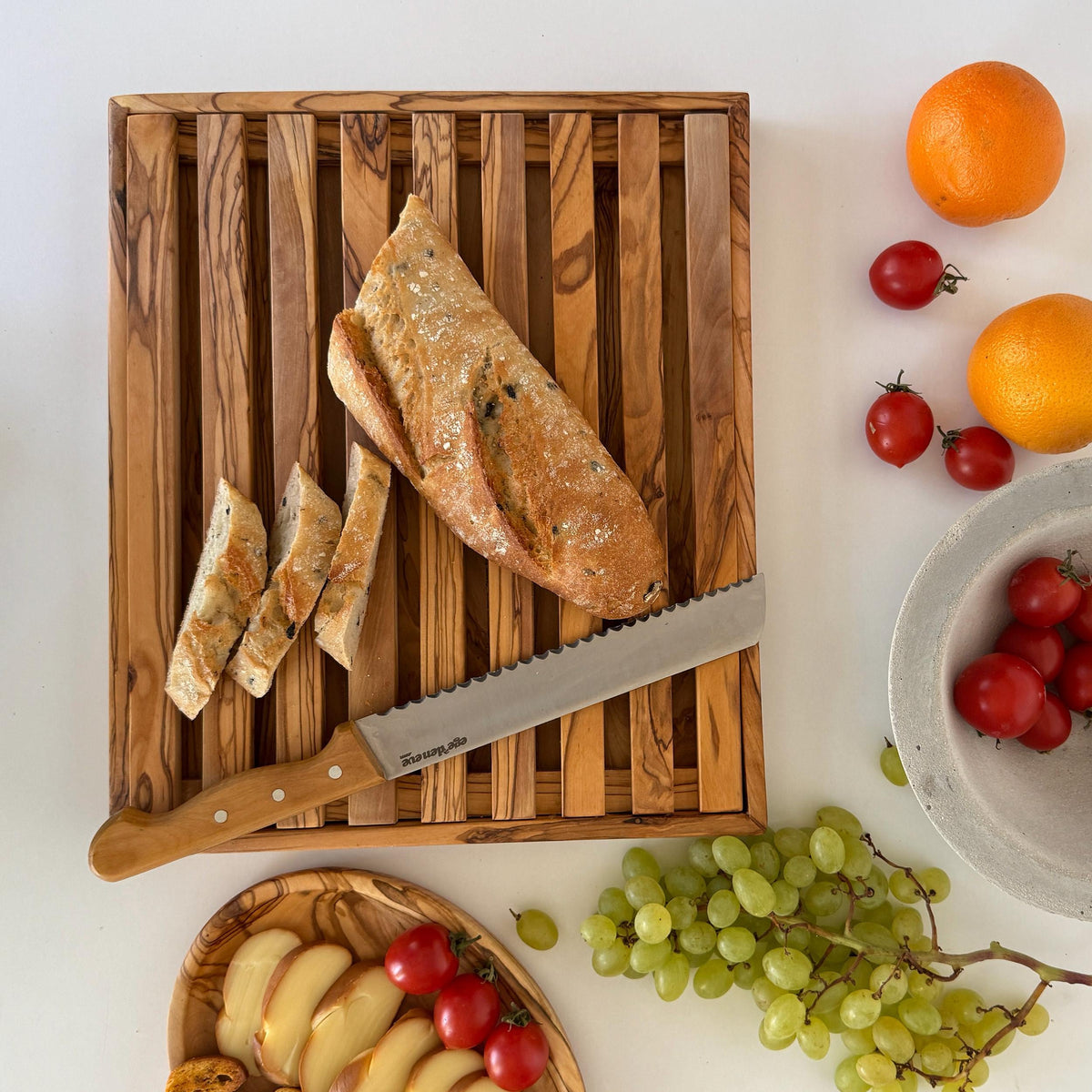 Olive Wood Bread Slicer | Antibacterial Pastry Cutting Board