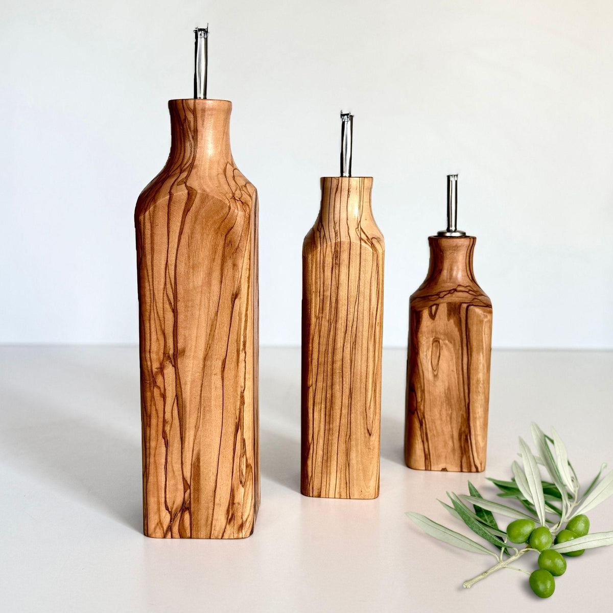 Olive Wood Oil Bottle with Glass Liner – Rustic Kitchen Cruet
