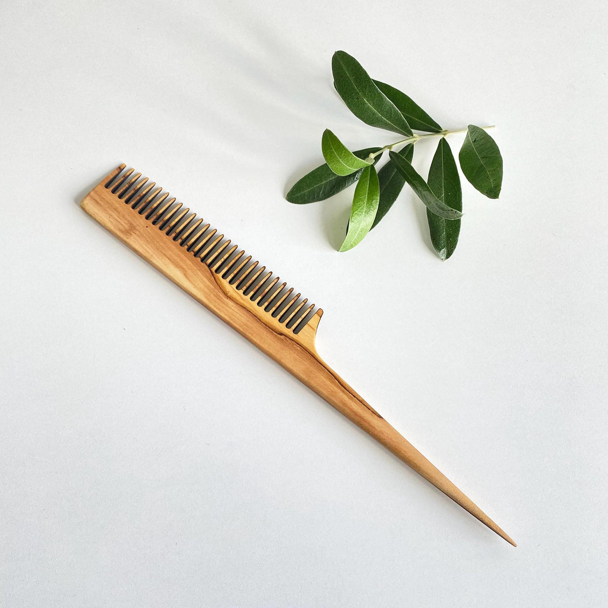 Handmade Olive Wood Rat Tail Comb, Fine Tooth Comb