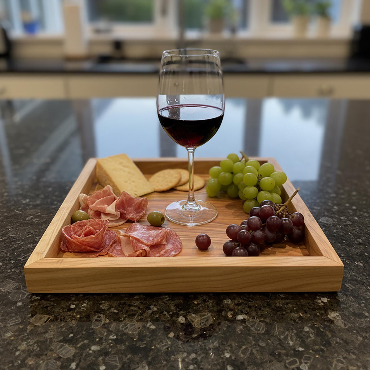 Olive Wood Square Serving Tray 30×30×4 cm |  Handmade Rustic Kitchen Tray  | Sustainable Gift