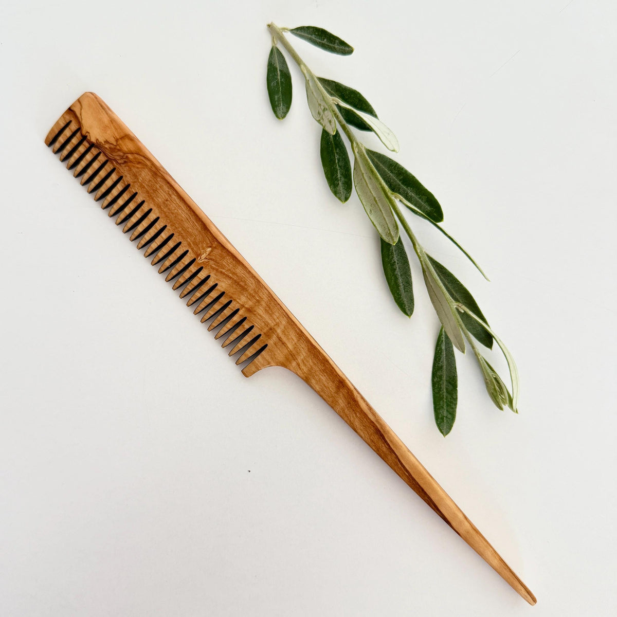 Handmade Olive Wood Rat Tail Comb, Fine Tooth Comb