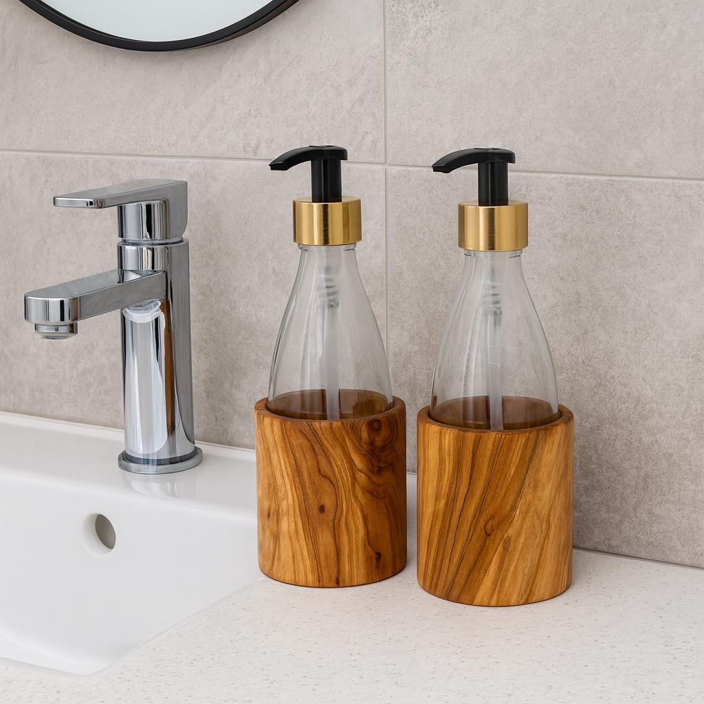 Personalized Handmade Olive Wood Soap & Face Wash Bottles