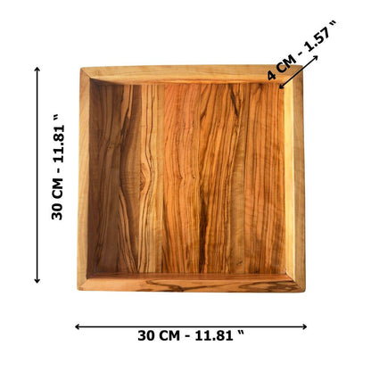 Olive Wood Square Serving Tray 30×30×4 cm |  Handmade Rustic Kitchen Tray  | Sustainable Gift