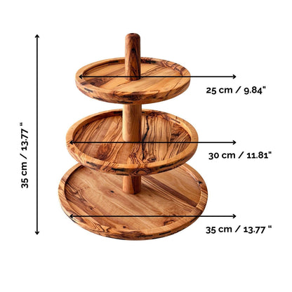 Handmade Olive Wood 3 Tier Serving Stand, Rustic Dessert Tower