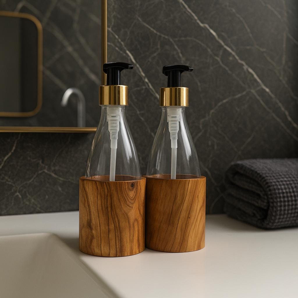 Personalized Handmade Olive Wood Soap & Face Wash Bottles