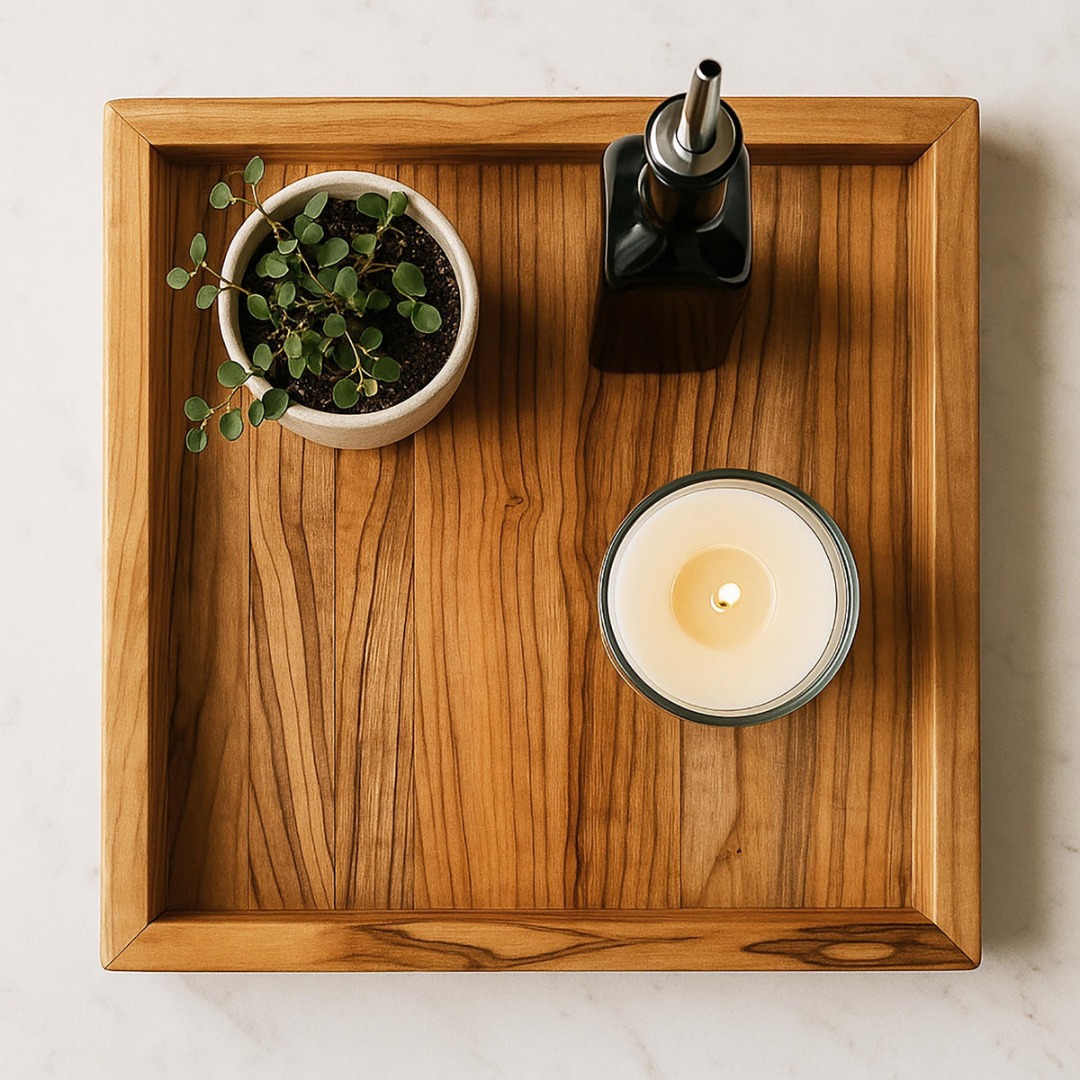 Olive Wood Square Serving Tray 30×30×4 cm |  Handmade Rustic Kitchen Tray  | Sustainable Gift