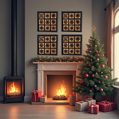 Snowflake Olive Wood Wall Art – 40x40cm Metal Frame Panel – Christmas Decorations