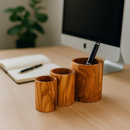 Natural Olive Wood Organizer Set – Desk, Bathroom & Makeup Storage