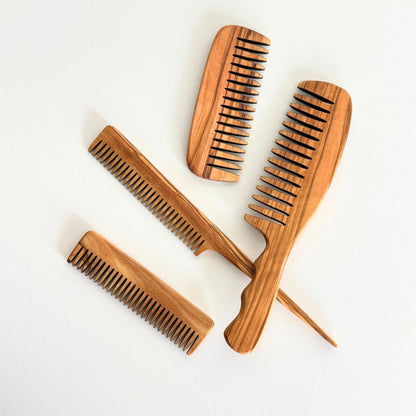 Personalized Olive Wood Comb Set | Custom Engraved 4-Piece Wooden Hair Combs | Christmas Gift