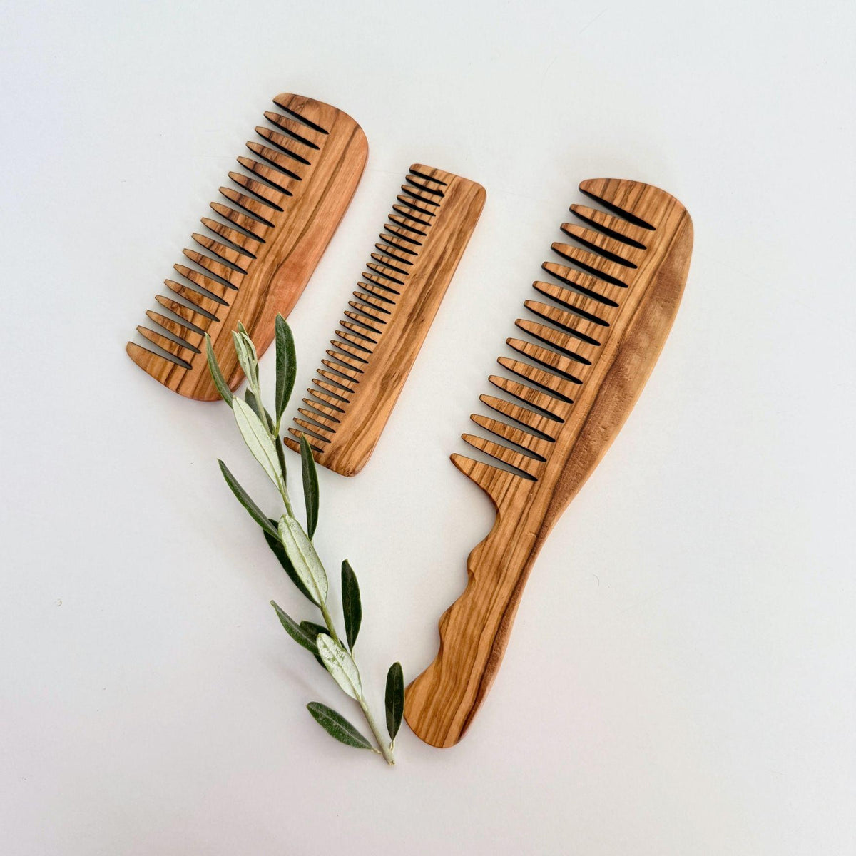 Personalized Olive Wood Comb Set | Custom Engraved 4-Piece Wooden Hair Combs | Christmas Gift