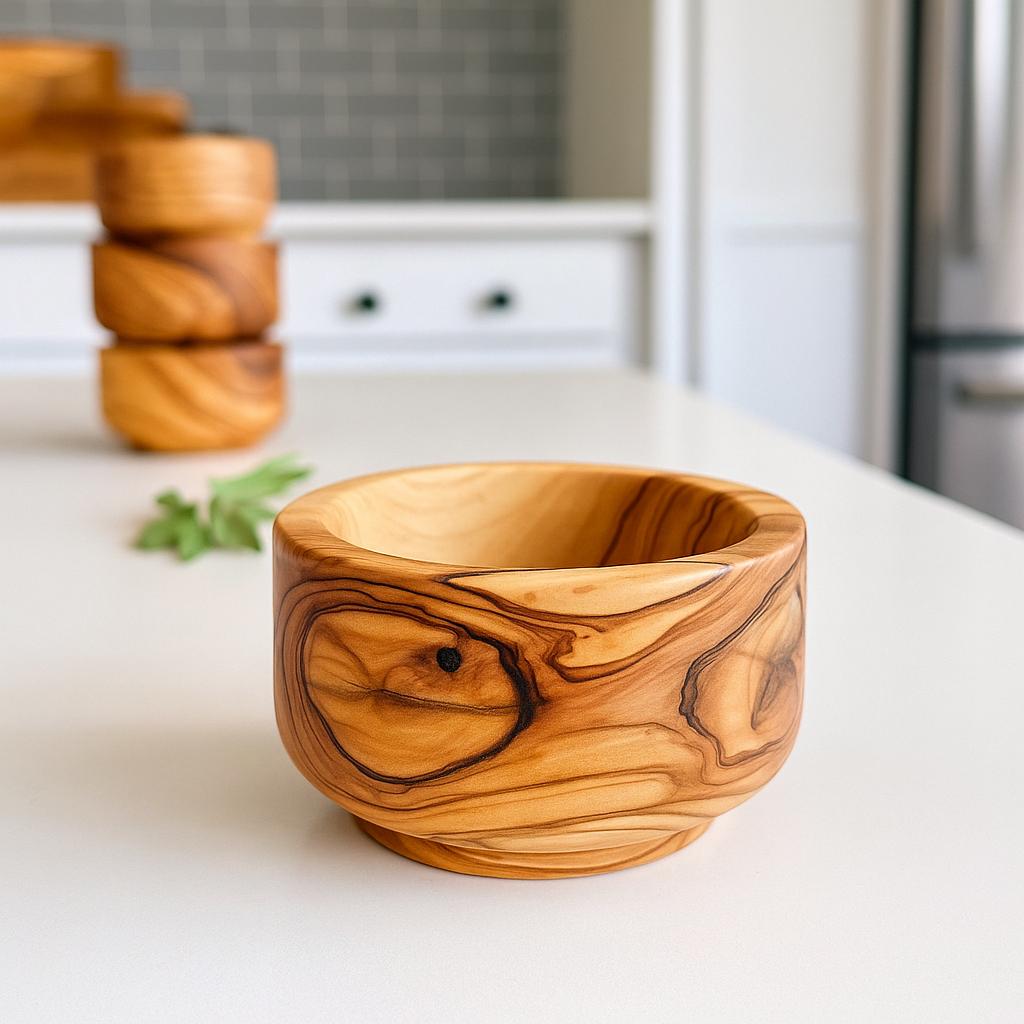Personalized Olive Wood Pet Bowl | Handmade Cat - Small Dog Feeder | 10 cm & 12 cm