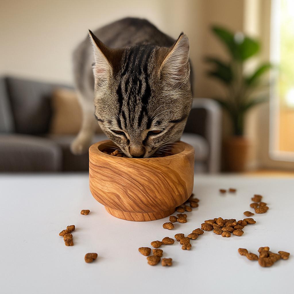 Personalized Olive Wood Pet Bowl | Handmade Cat - Small Dog Feeder | 10 cm & 12 cm