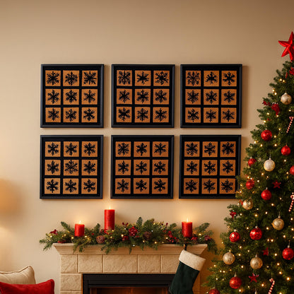 Snowflake Olive Wood Wall Art – 40x40cm Metal Frame Panel – Christmas Decorations