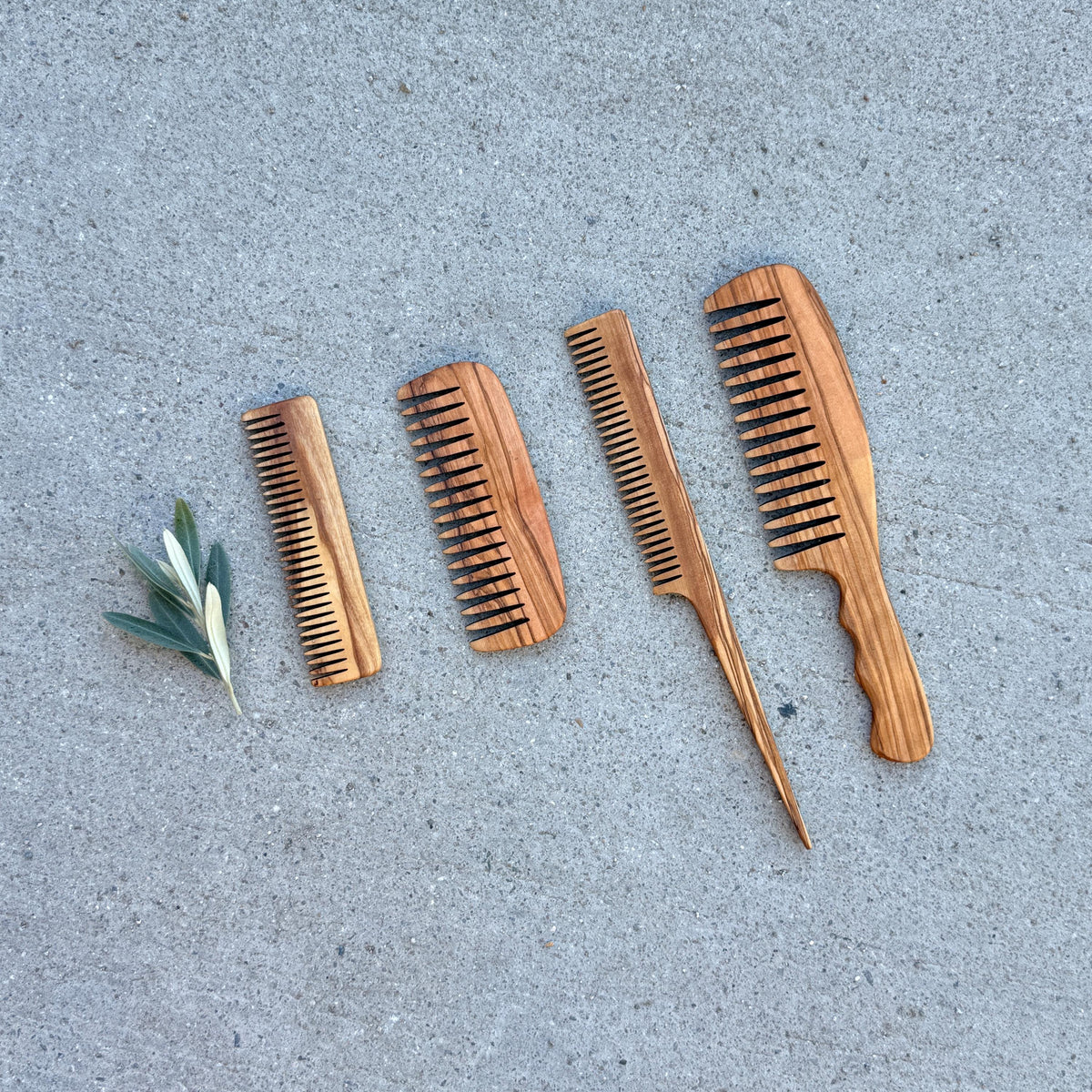 Personalized Olive Wood Comb Set | Custom Engraved 4-Piece Wooden Hair Combs | Christmas Gift