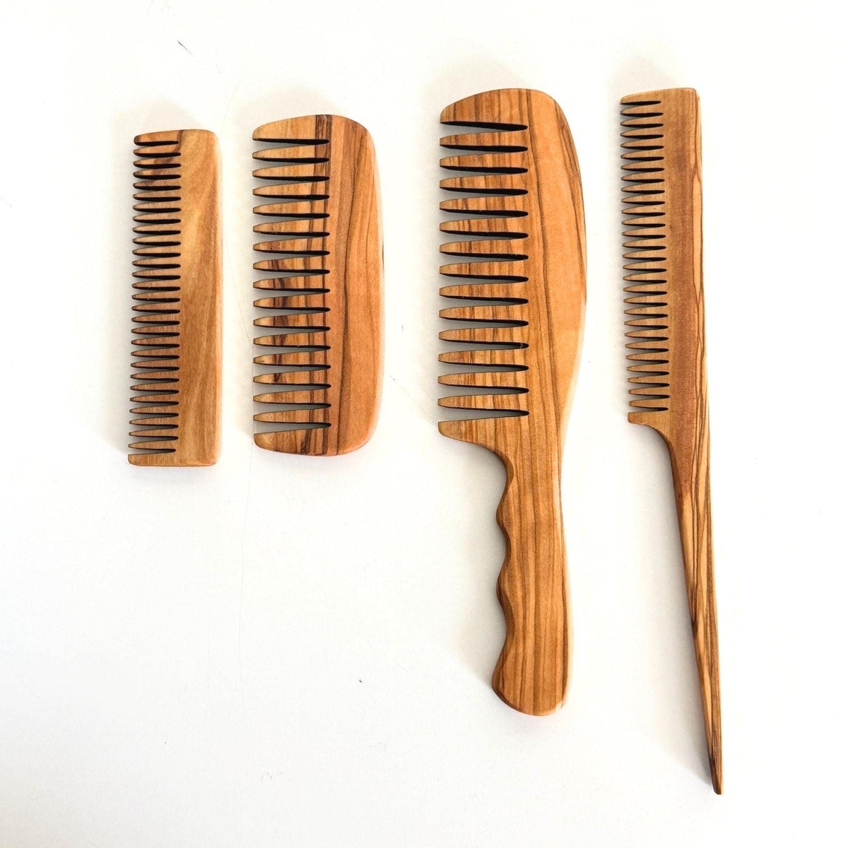 Personalized Olive Wood Comb Set | Custom Engraved 4-Piece Wooden Hair Combs | Christmas Gift