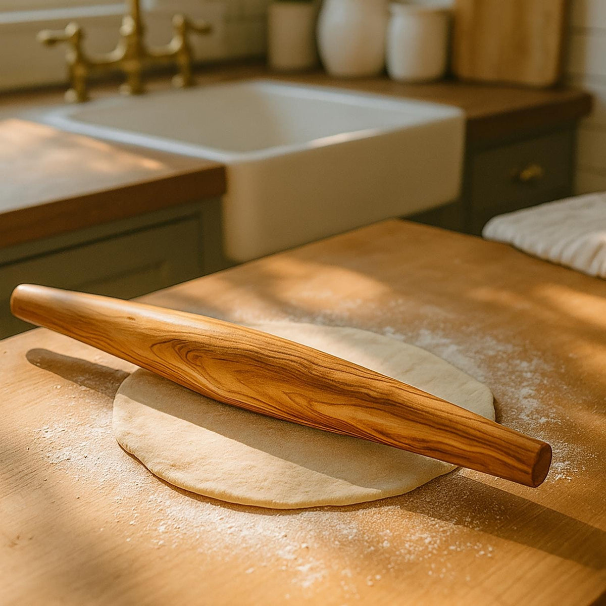 Handmade Olive Wood French Rolling Pin – Tapered Dough Roller (40cm)
