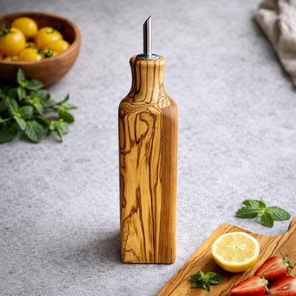 Olive Wood Oil Bottle with Glass Liner – Rustic Kitchen Cruet