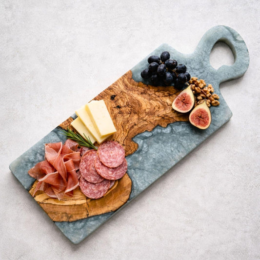 Olive Wood Handled Epoxy-Filled Large Charcuterie Board - 60x23 cm Handmade Cutting Board