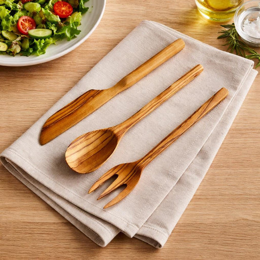 Handmade Olive Wood Cutlery Set – Antibacterial Wooden Spoon, Fork & Knife