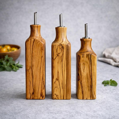 Olive Wood Oil Bottle with Glass Liner – Rustic Kitchen Cruet