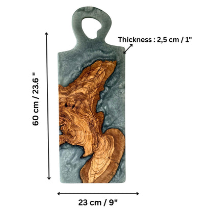 Olive Wood Handled Epoxy-Filled Large Charcuterie Board - 60x23 cm Handmade Cutting Board