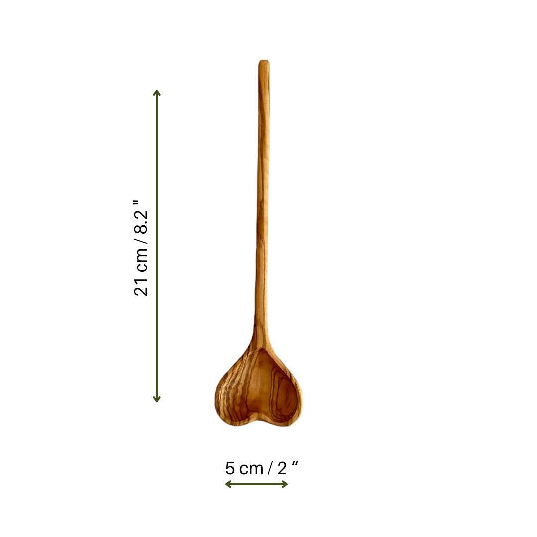 Heart Shaped Olive Wood Plate & Spoon Set – Handmade Natural Wooden Serving Dish – Valentine Gift