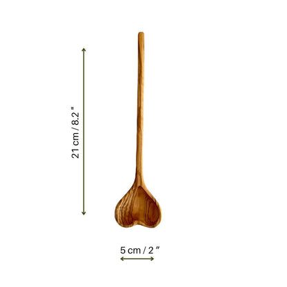Heart Shaped Olive Wood Plate & Spoon Set – Handmade Natural Wooden Serving Dish – Valentine Gift