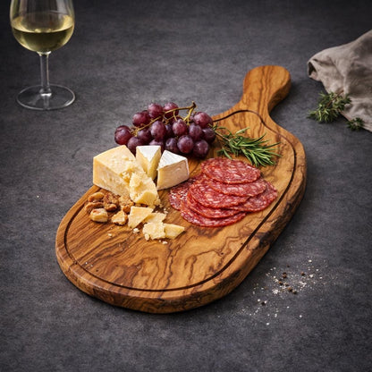 Personalized Olive Wood Cutting Board, Engraved Handle