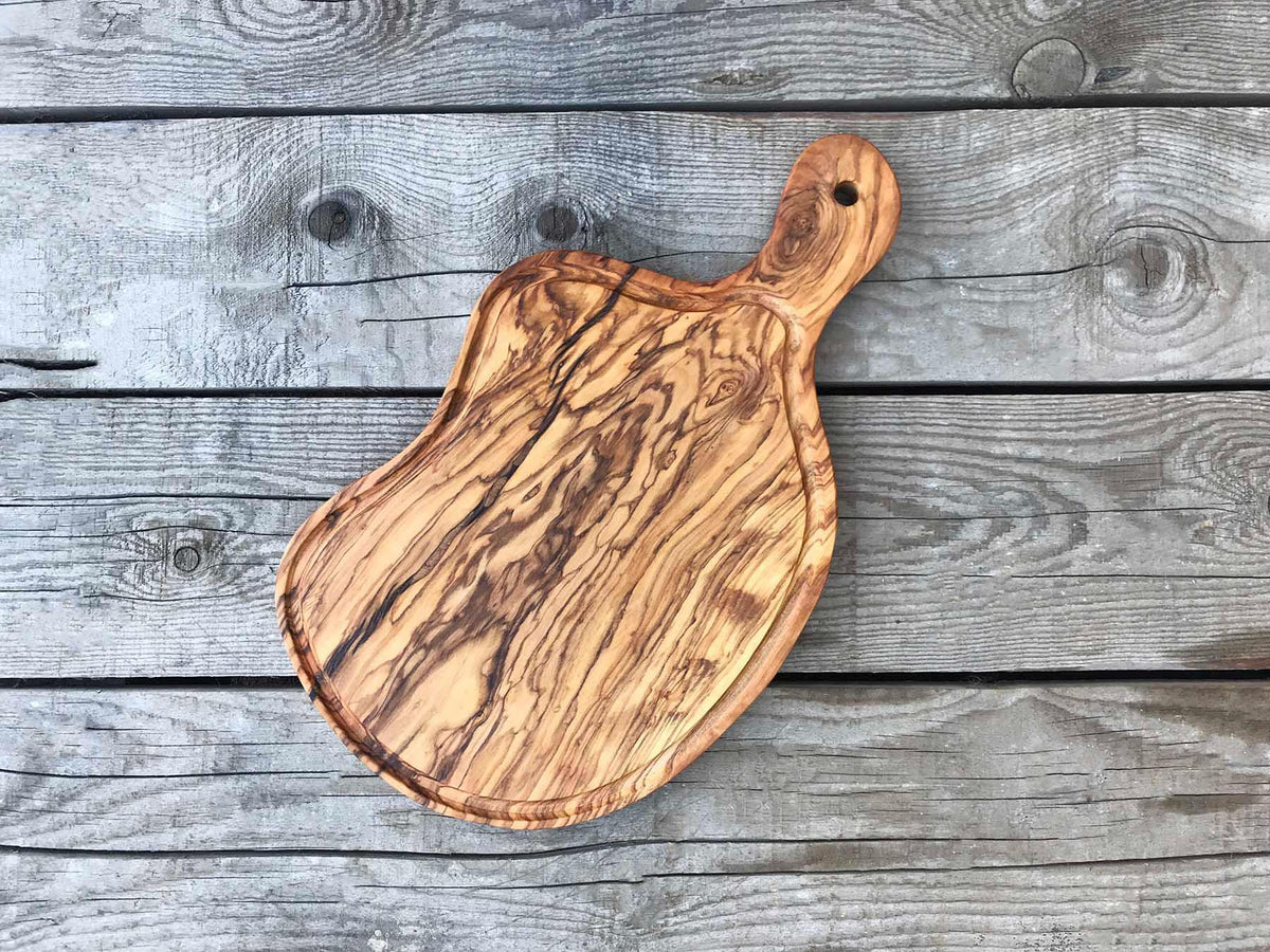 Personalized Olive Wood Cutting Board, Engraved Handle